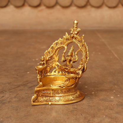 6" exquisite piece of artistic brass Lakshmi oil lamp Craftsview