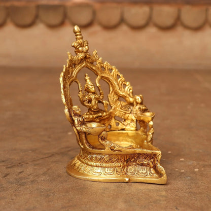 6" exquisite piece of artistic brass Lakshmi oil lamp Craftsview