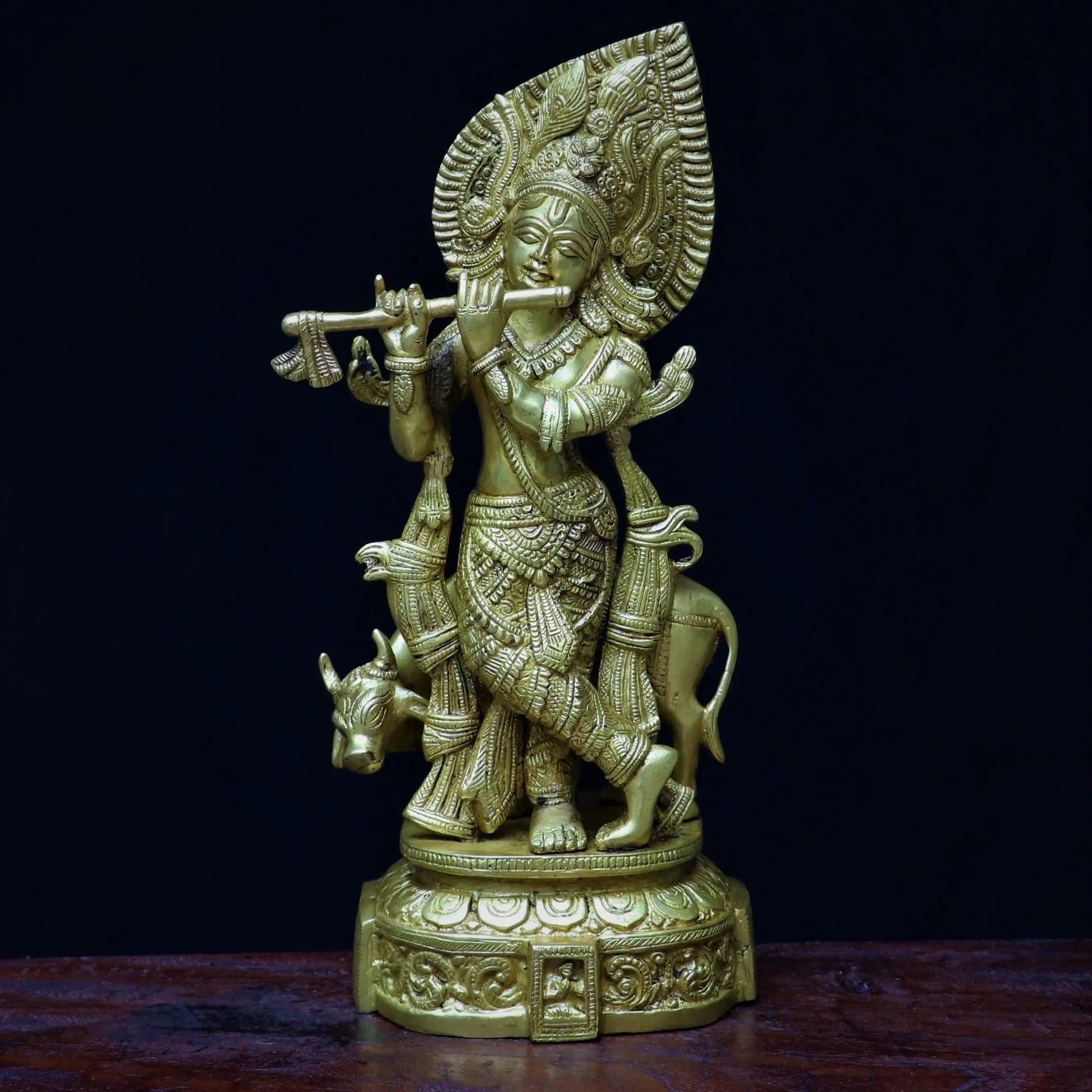 Lord Krishna With Cow standing on base 14" craftsview