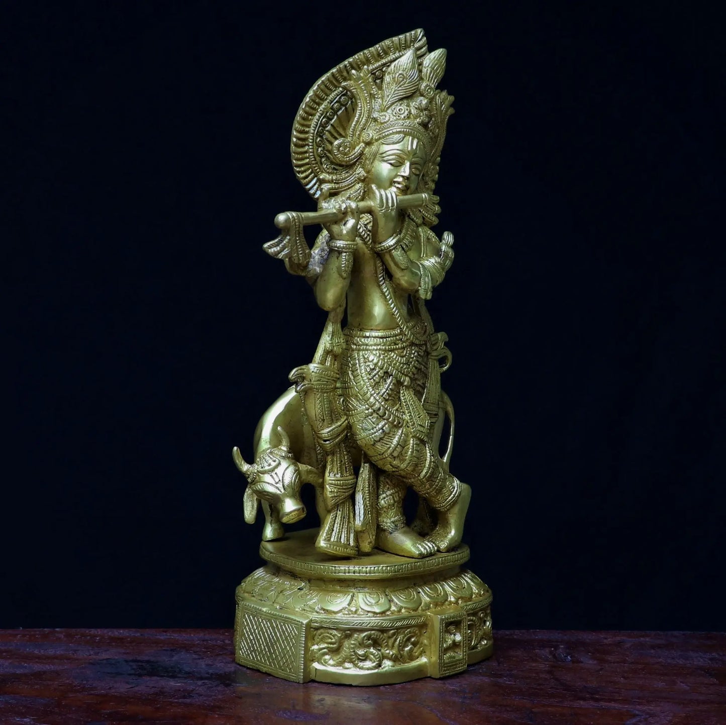 Lord Krishna With Cow standing on base 14" craftsview