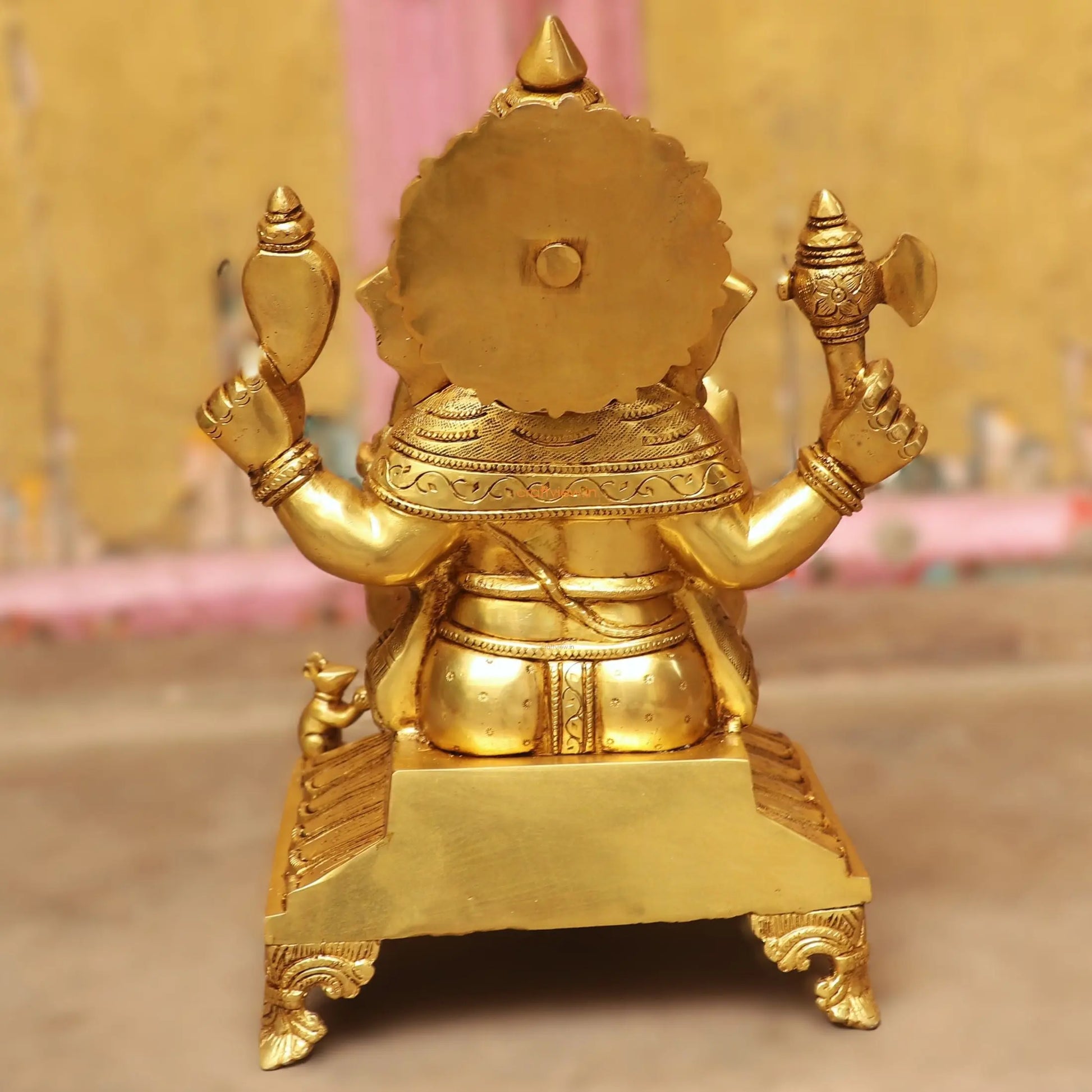 Brass superfine Lord Ganesha Statue Sitting on Base 13" Craftsview