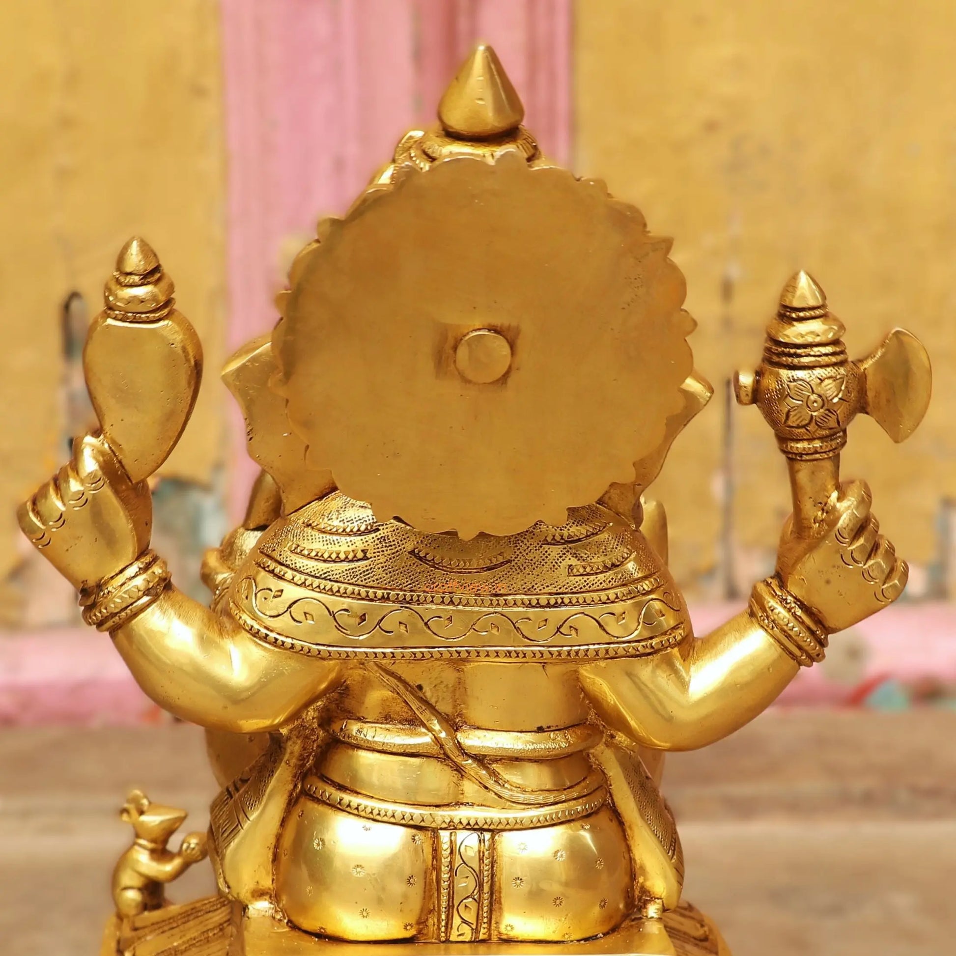 Brass superfine Lord Ganesha Statue Sitting on Base 13" Craftsview