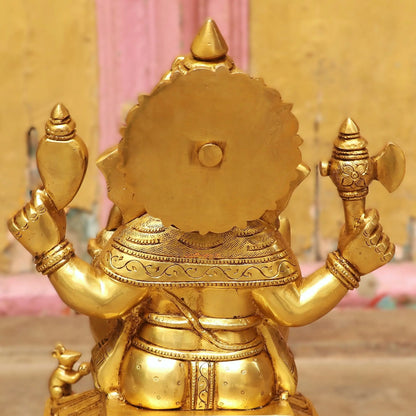 Brass superfine Lord Ganesha Statue Sitting on Base 13" Craftsview