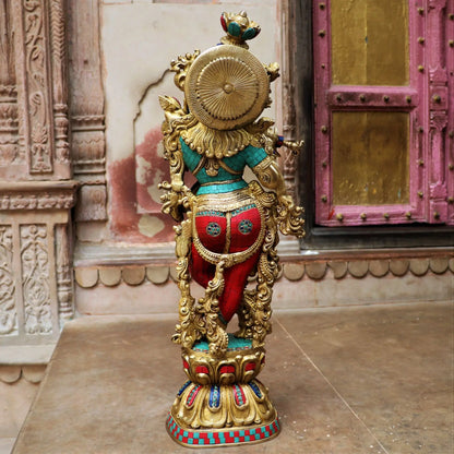 Brass Krishna Statue Stone Work craftsview