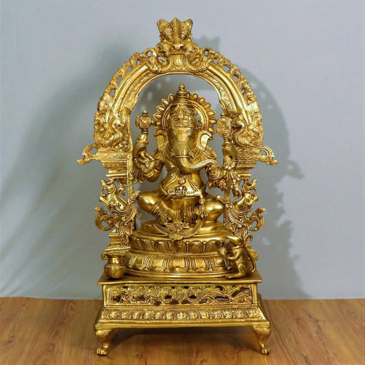 Brass Ganesh Statue With Prabhavali craftsview