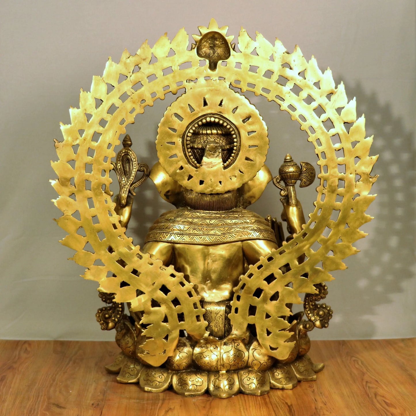 Brass Prabhavali Lord Ganesha Sited on lotus base 26" craftsview