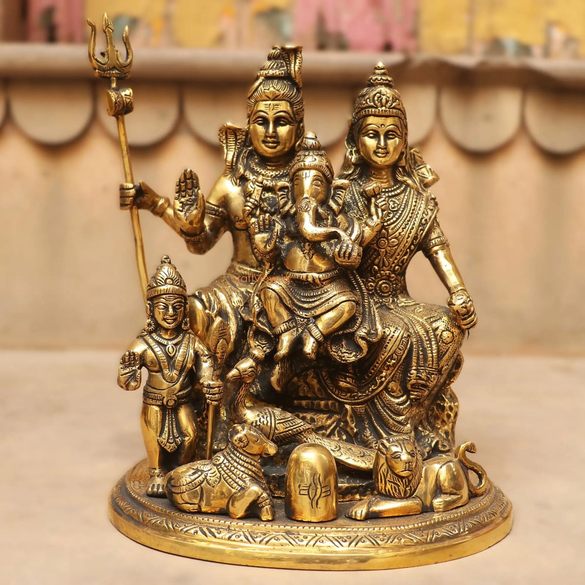 9.5" Brass Shiva Family Statue Craftsview