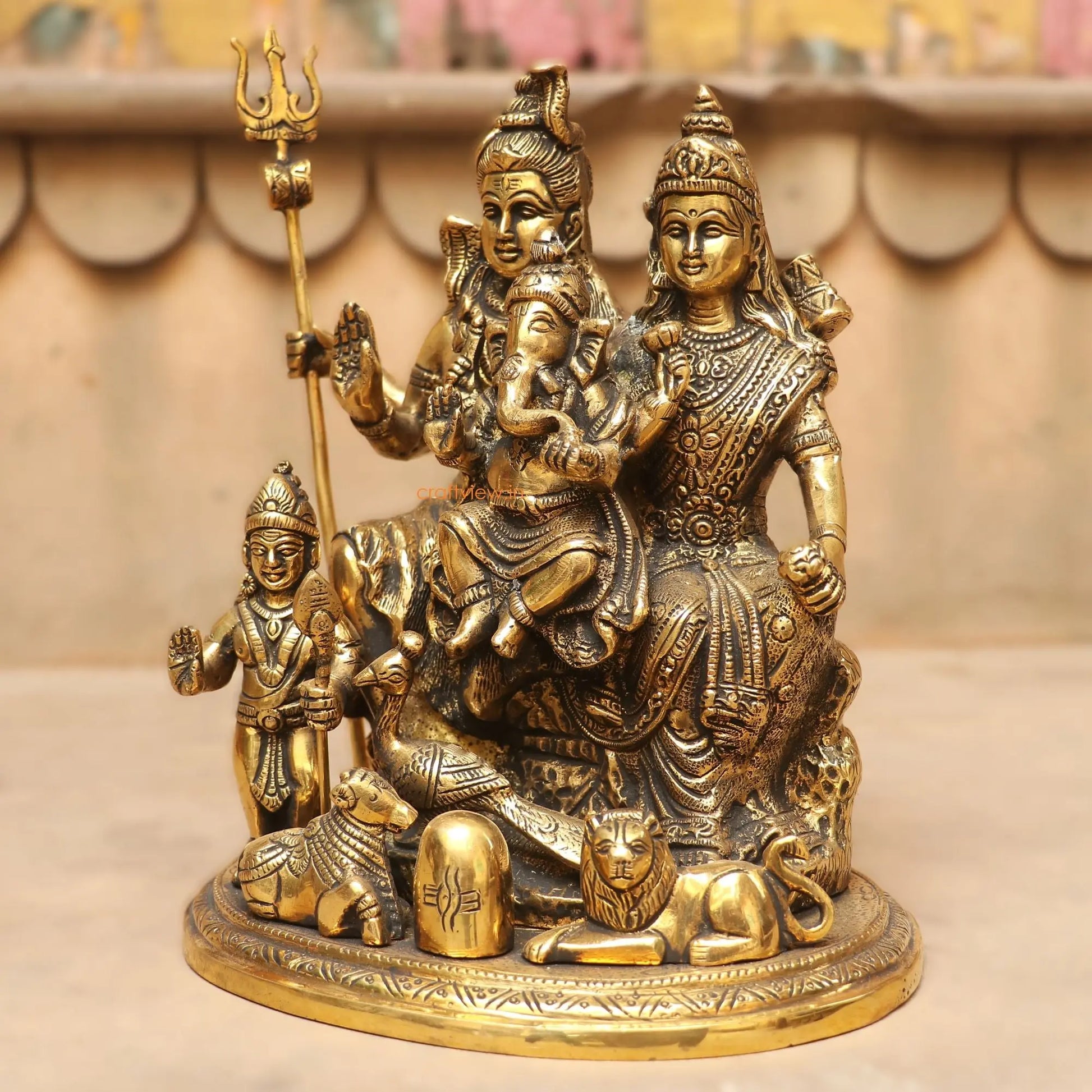 9.5" Brass Shiva Family Statue Craftsview