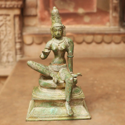 Brass Sitting Parvati Statue Vintage Green 12" Craftsview