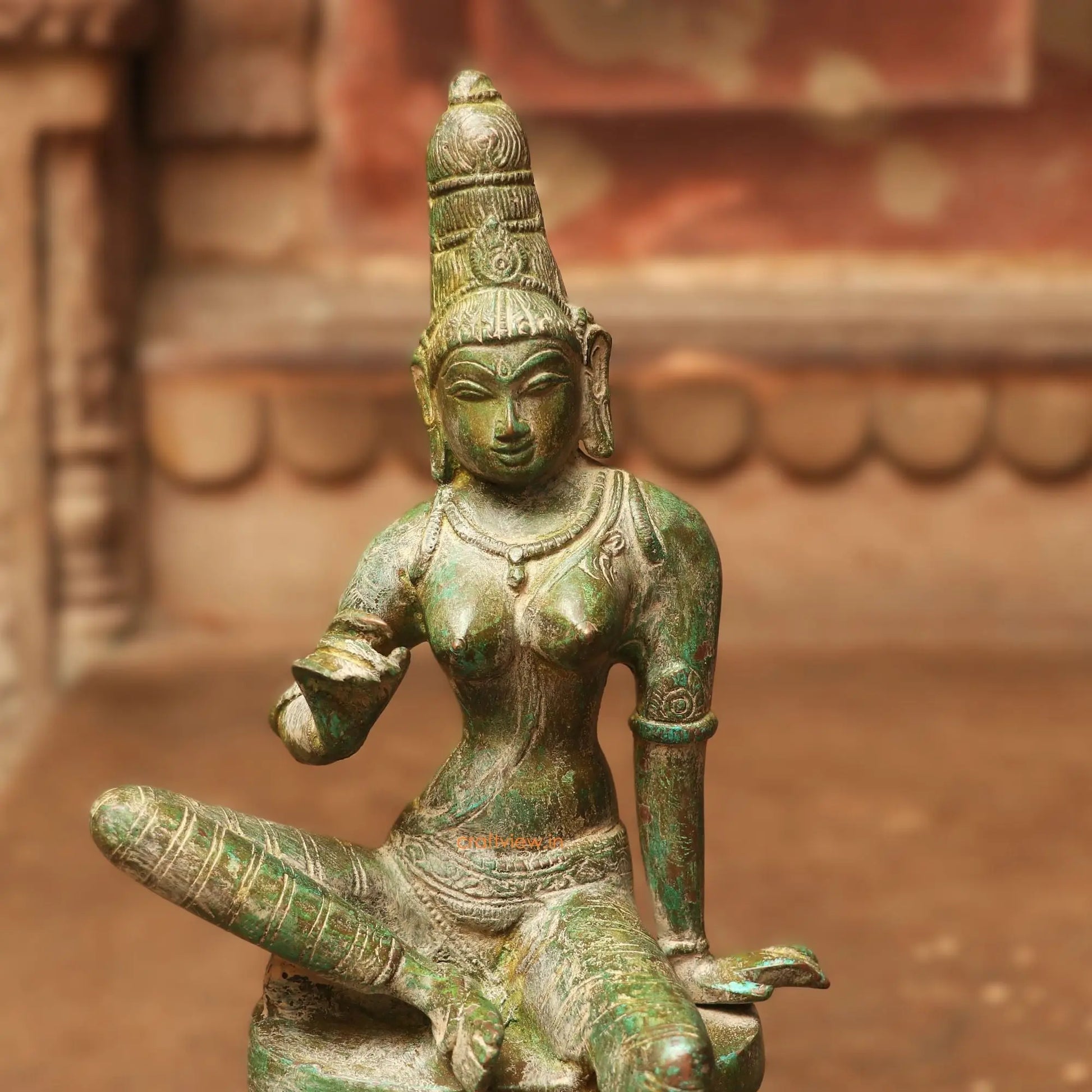 Brass Sitting Parvati Statue Vintage Green 12" Craftsview