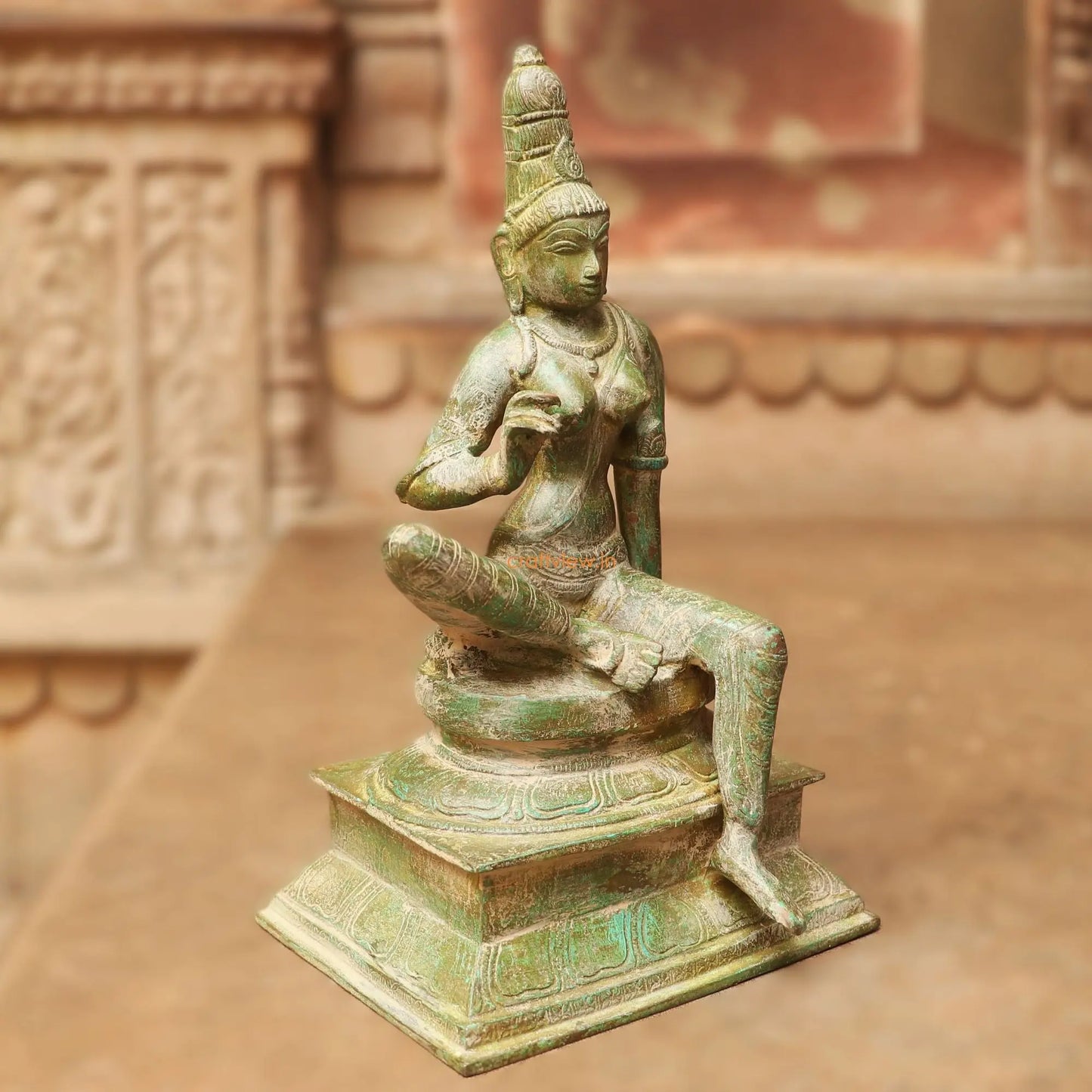 Brass Sitting Parvati Statue Vintage Green 12" Craftsview