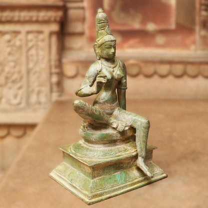 Brass Sitting Parvati Statue Vintage Green 12" Craftsview