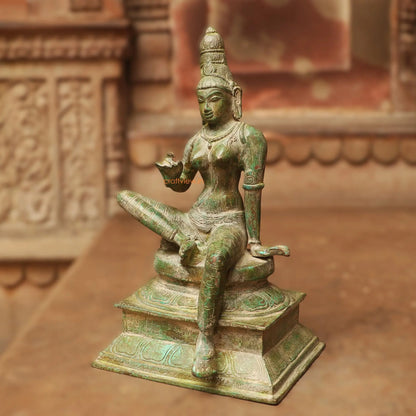 Brass Sitting Parvati Statue Vintage Green 12" Craftsview