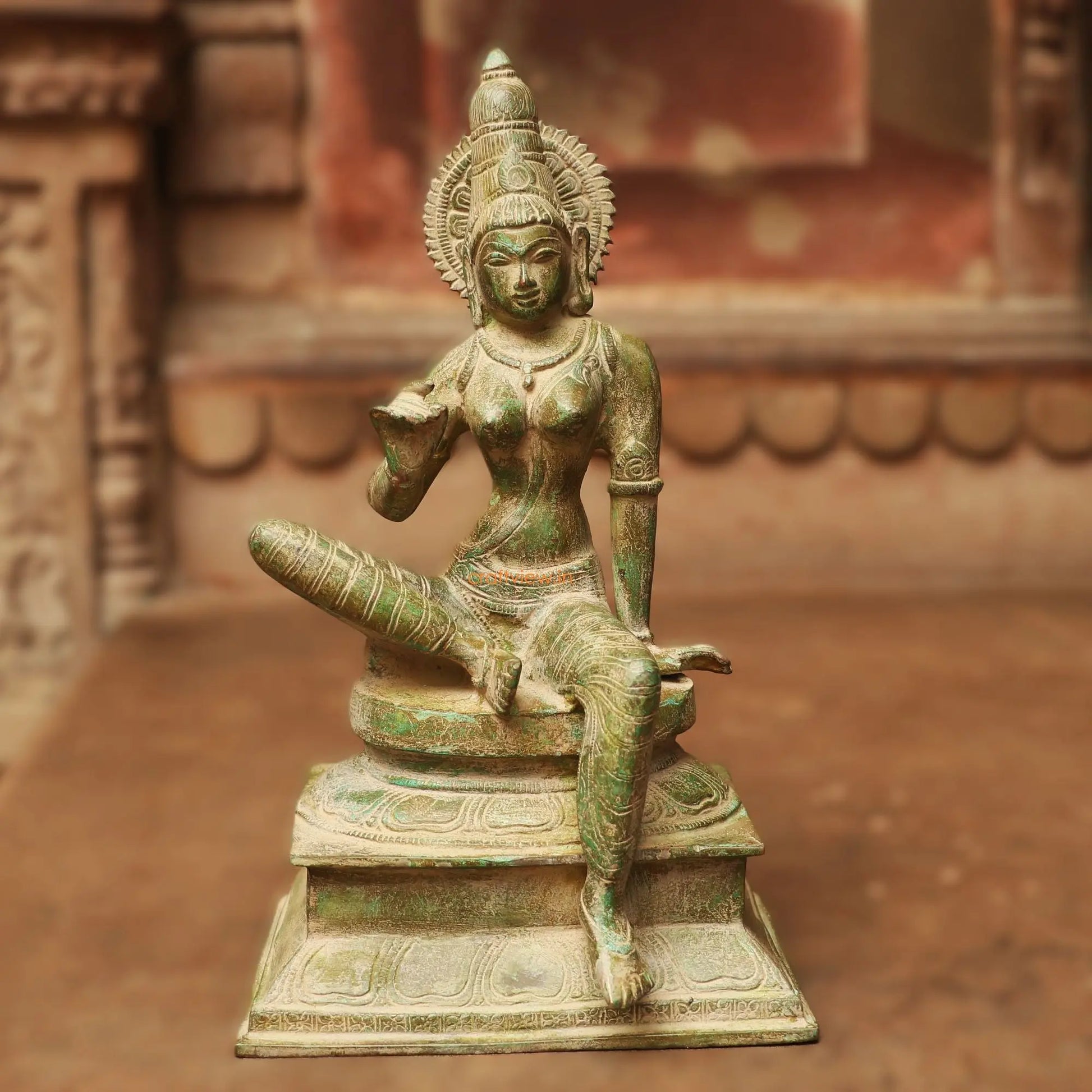 Brass Sitting Parvati Statue Vintage Green 12.5" Craftsview