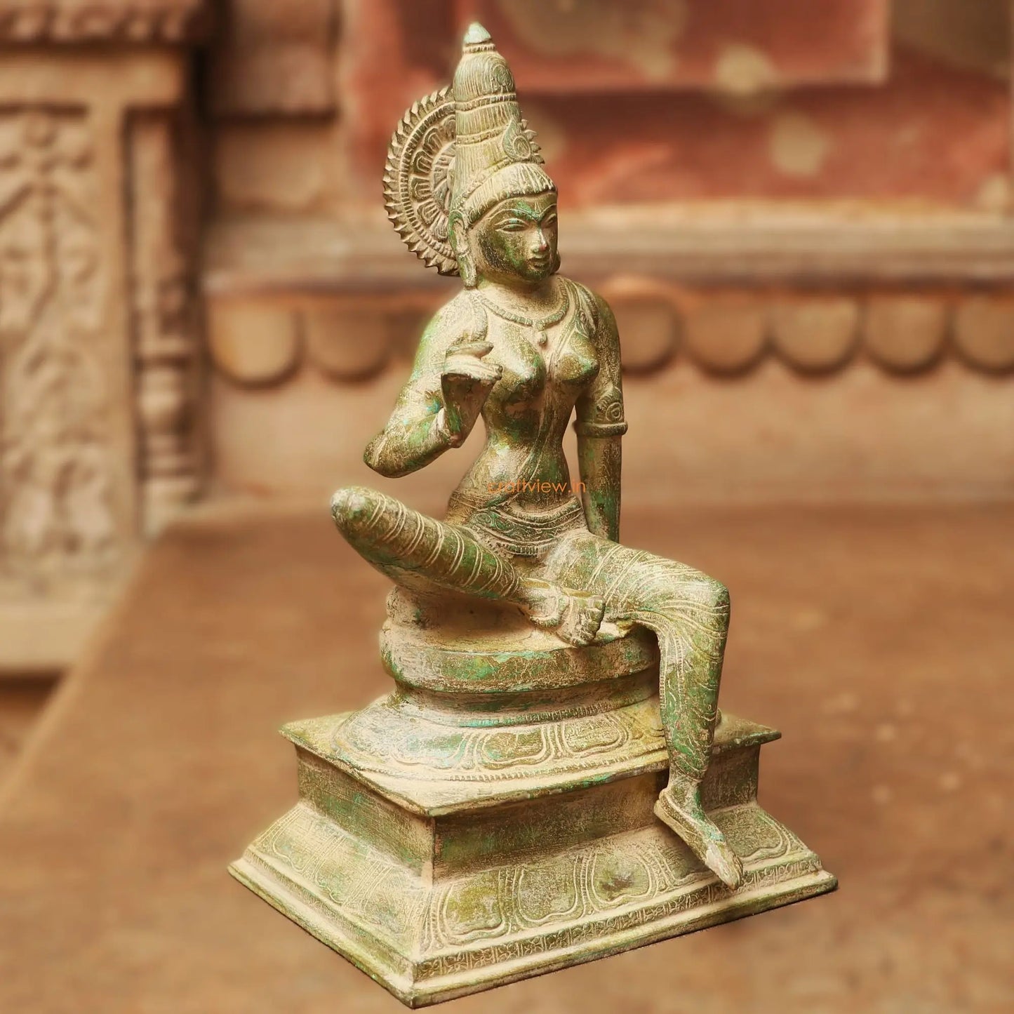 Brass Sitting Parvati Statue Vintage Green 12.5" Craftsview