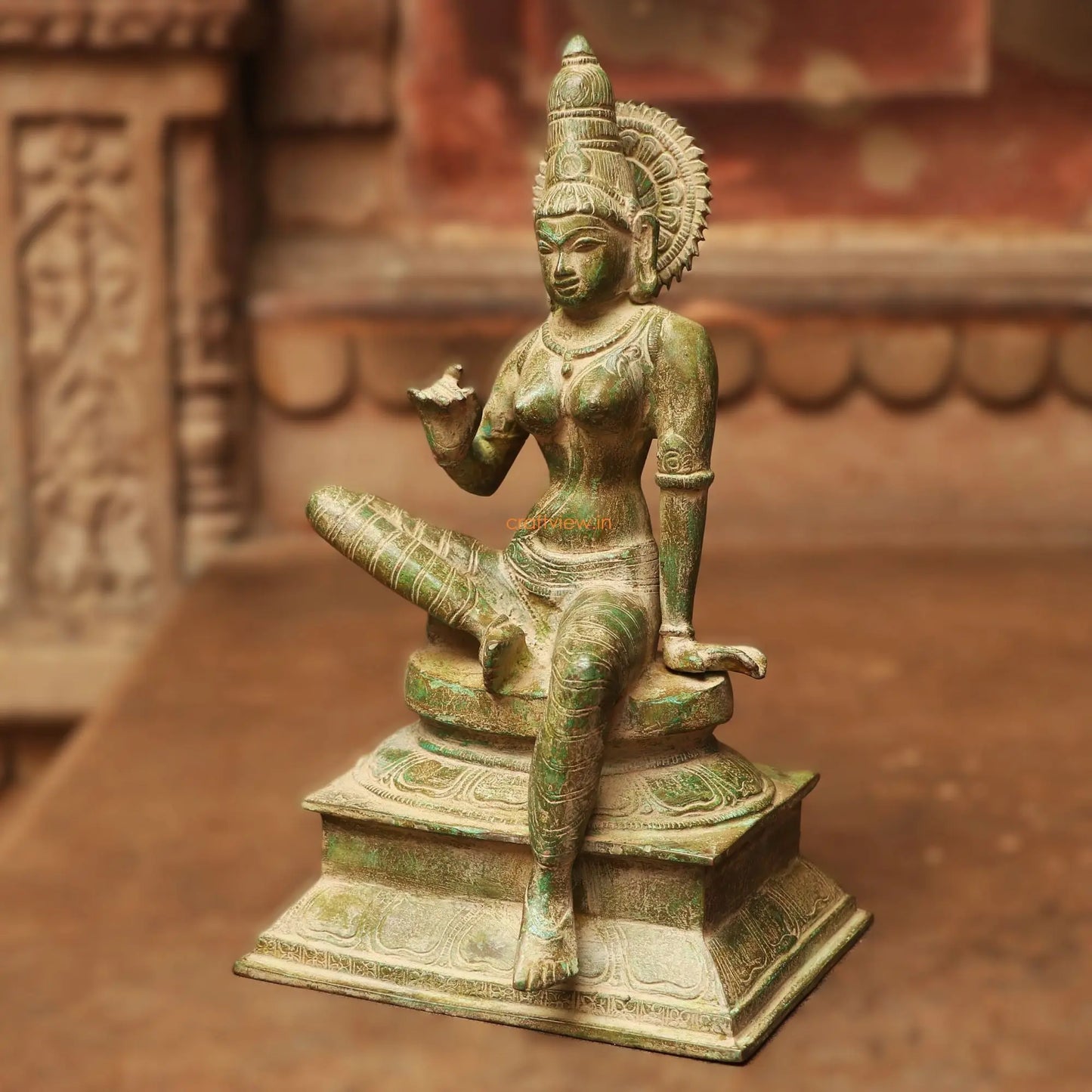 Brass Sitting Parvati Statue Vintage Green 12.5" Craftsview