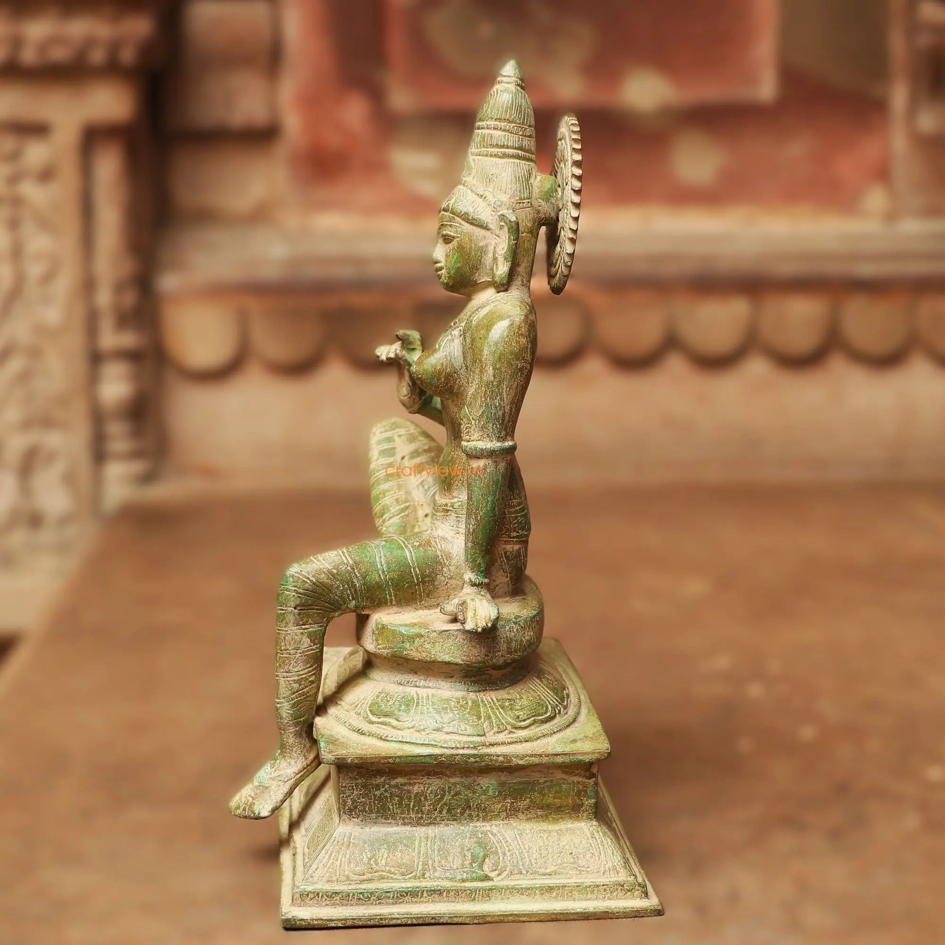 Brass Sitting Parvati Statue Vintage Green 12.5" Craftsview