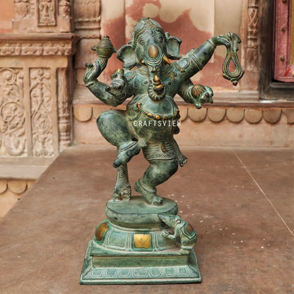 Brass Dancing Ganesh Statue Vintage Green Gold craftsview