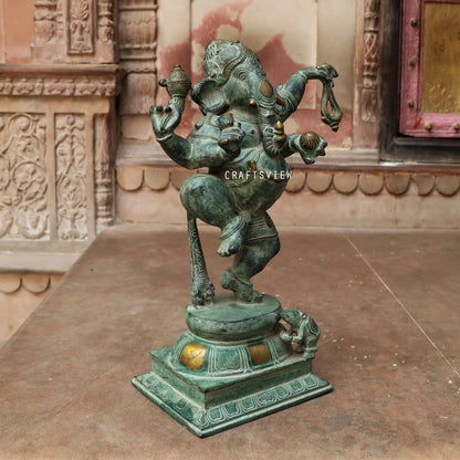 Brass Dancing Ganesh Statue Vintage Green Gold craftsview