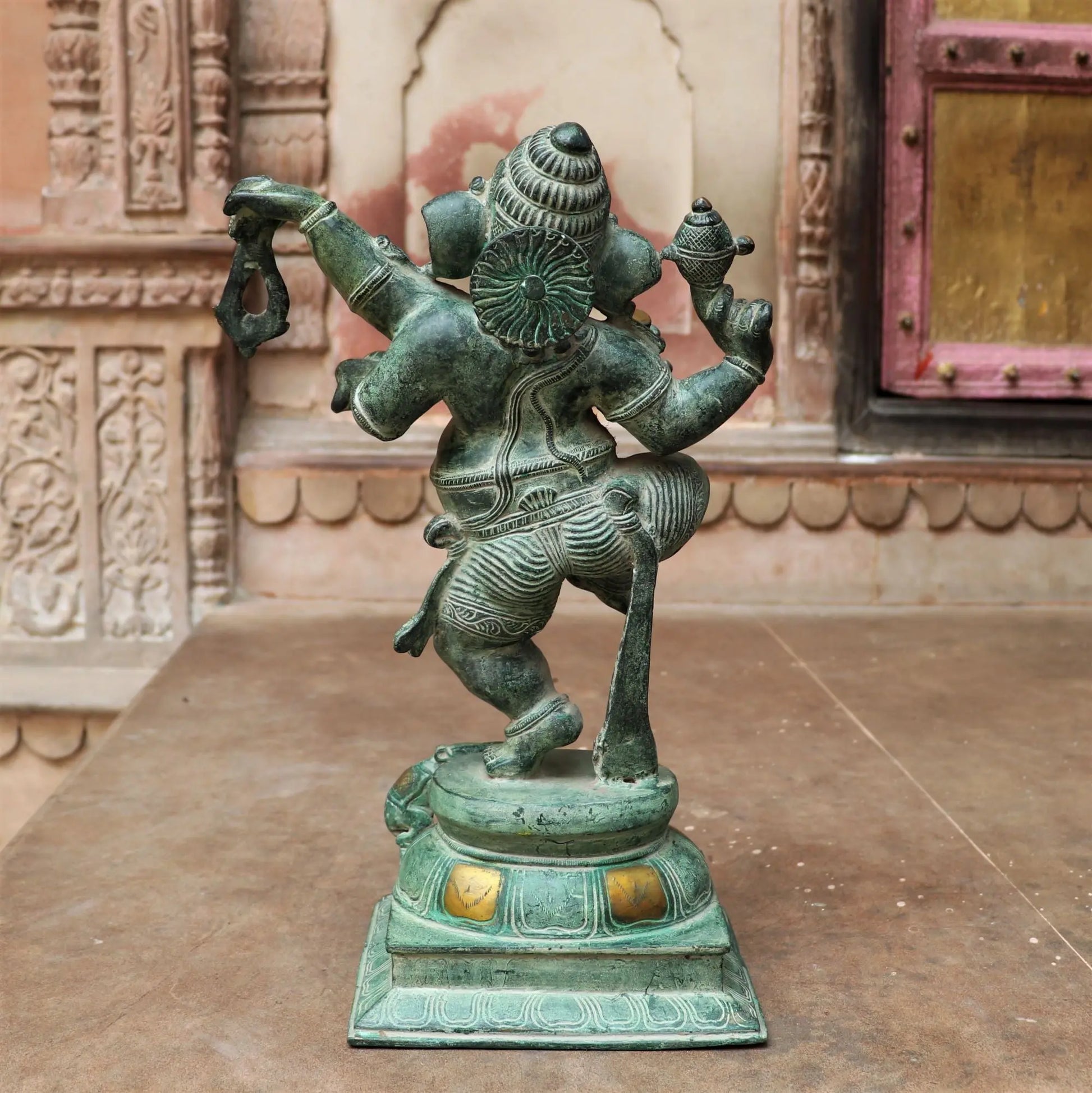 Brass Dancing Ganesh Statue Vintage Green Gold craftsview