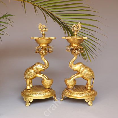 Brass Pair of Elephants with Oil Lamp 18"