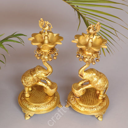 Brass Pair of Elephants with Oil Lamp 18"