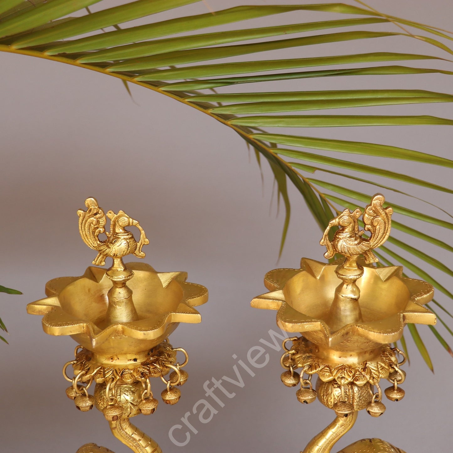 Brass Pair of Elephants with Oil Lamp 18"