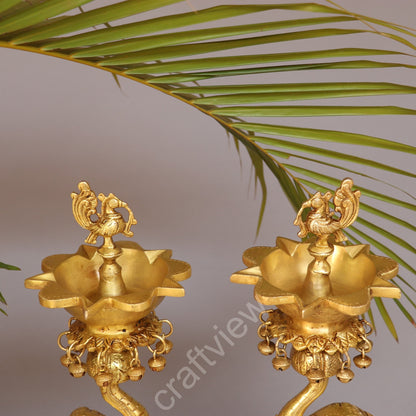 Brass Pair of Elephants with Oil Lamp 18"