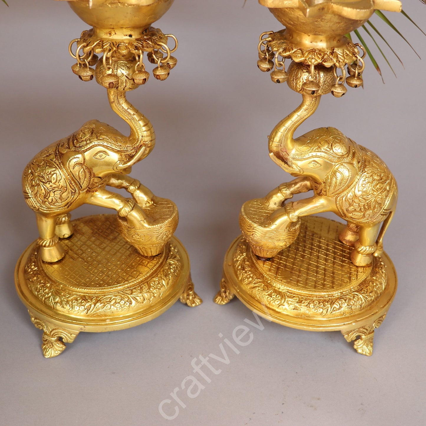 Brass Pair of Elephants with Oil Lamp 18"