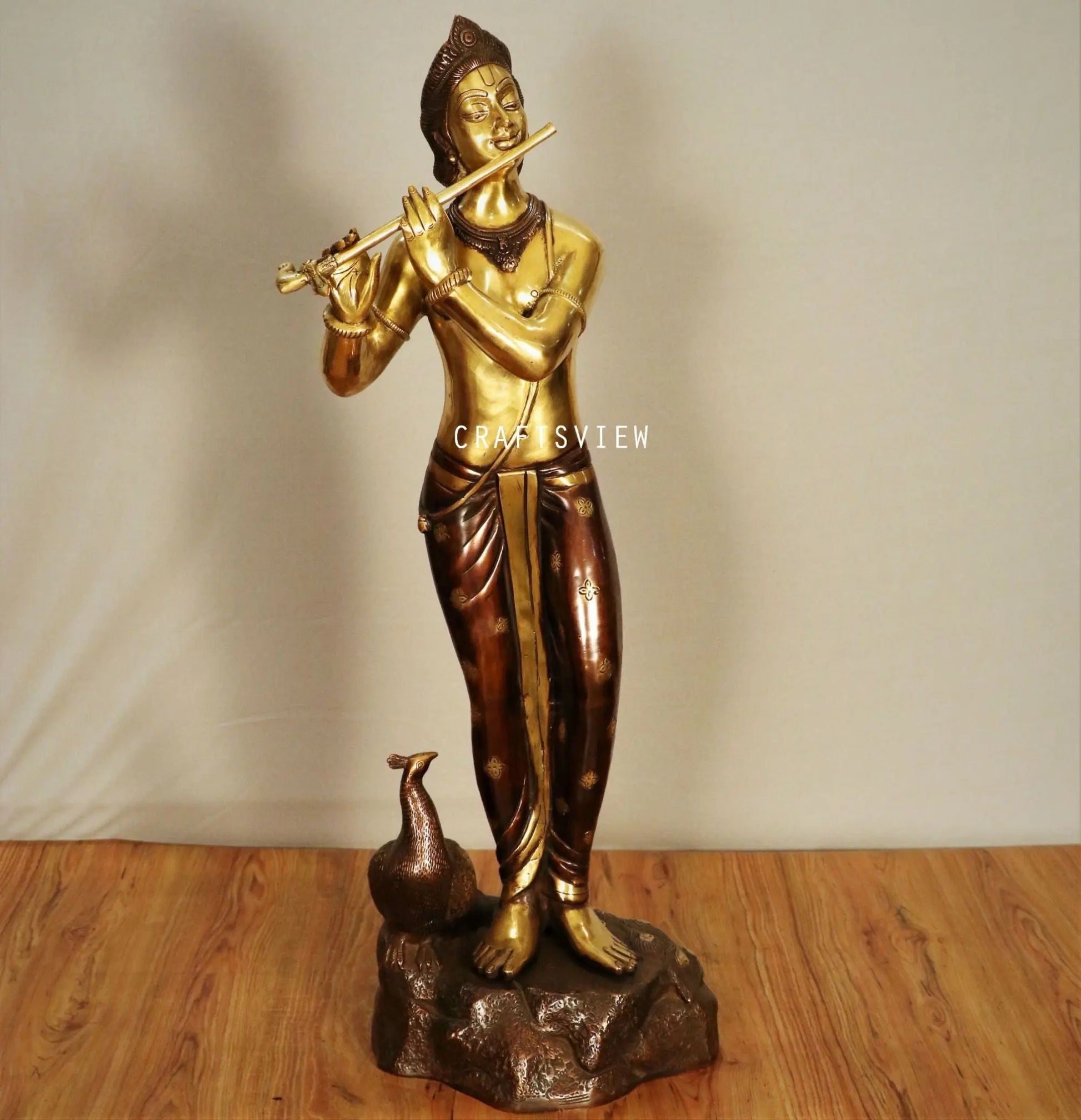 Brass Beautiful Lord Krishna Idol Superfine 21" Craftsview