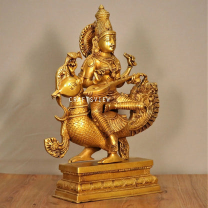 Brass Sarasvati Chola Sculpture Sitting On Peacock craftsview