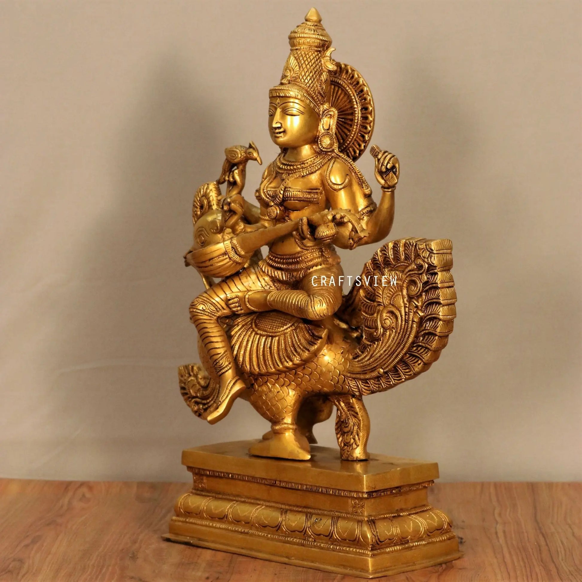 Brass Sarasvati Chola Sculpture Sitting On Peacock craftsview