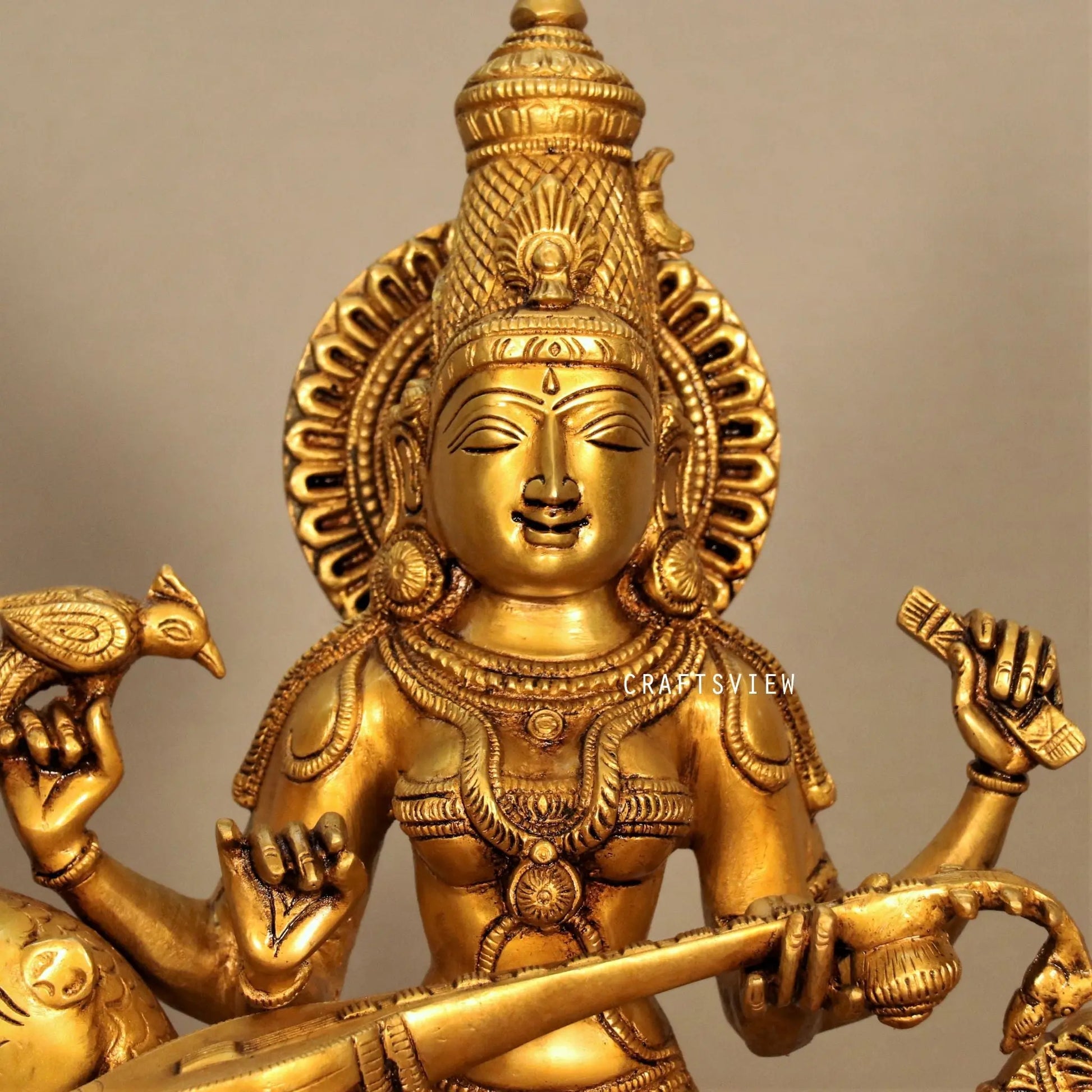 Brass Sarasvati Chola Sculpture Sitting On Peacock craftsview