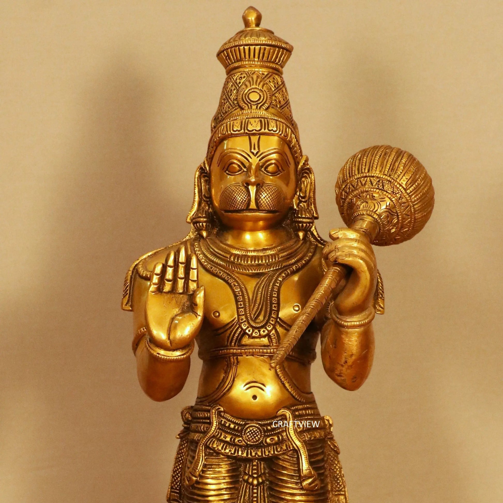 Brass Hanuman Standing Statue 21" craftsview