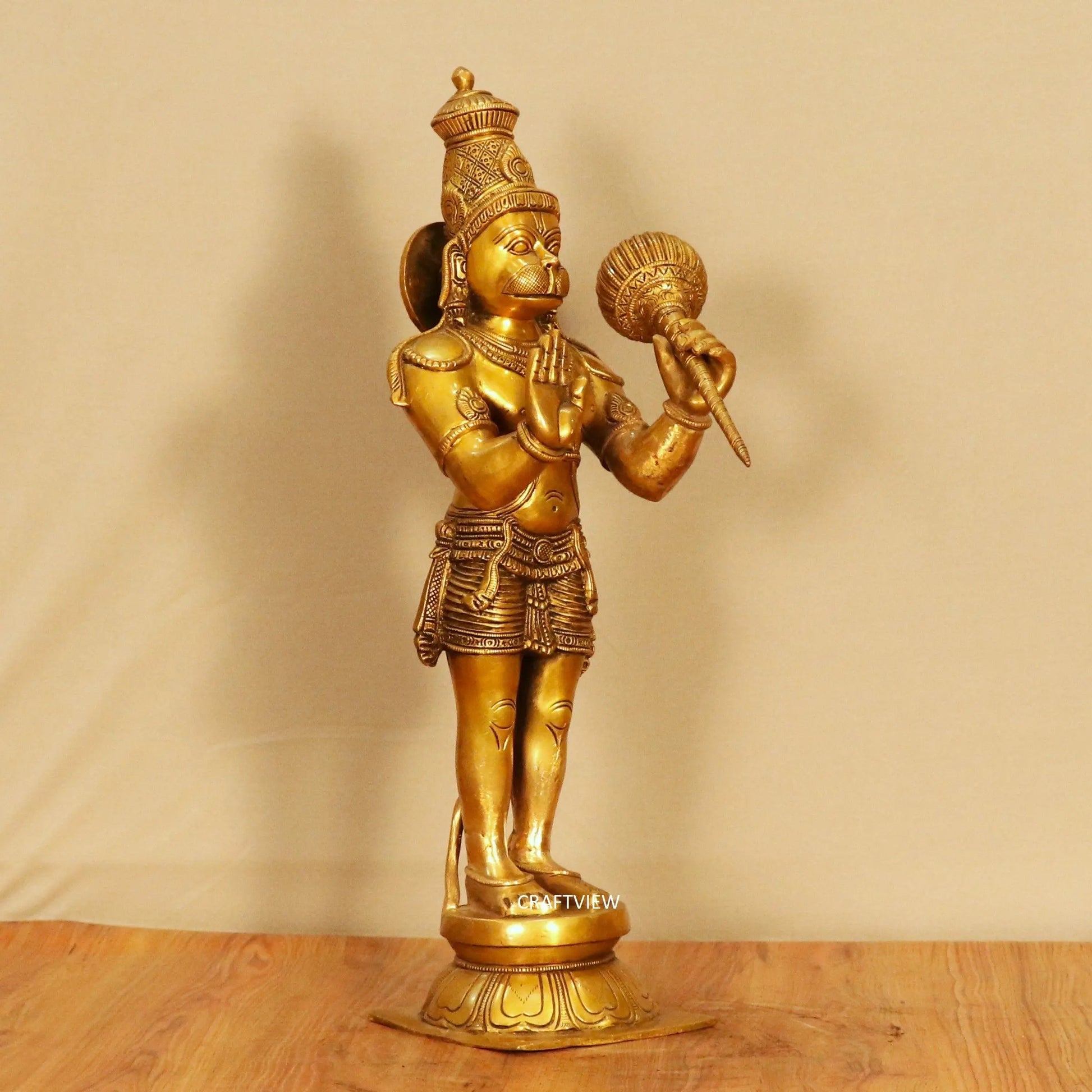 Brass Hanuman Standing Statue 21" craftsview