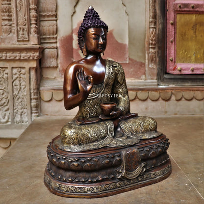 Brass Buddha Sculpture 22" Superfine Carving craftsview