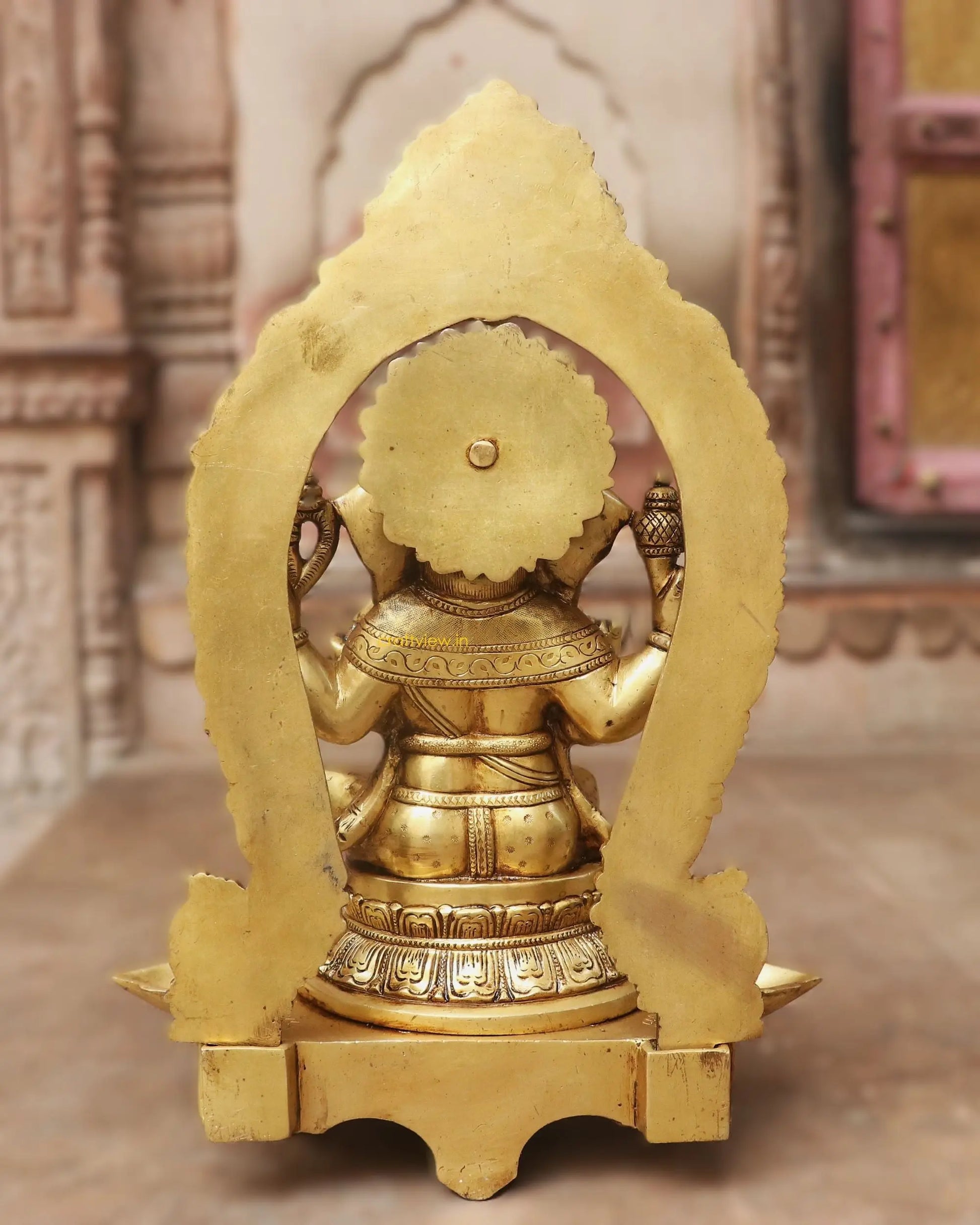 18" Brass Lord Prabhavali Ganesha Statue with 5 Oil Wick Craftsview