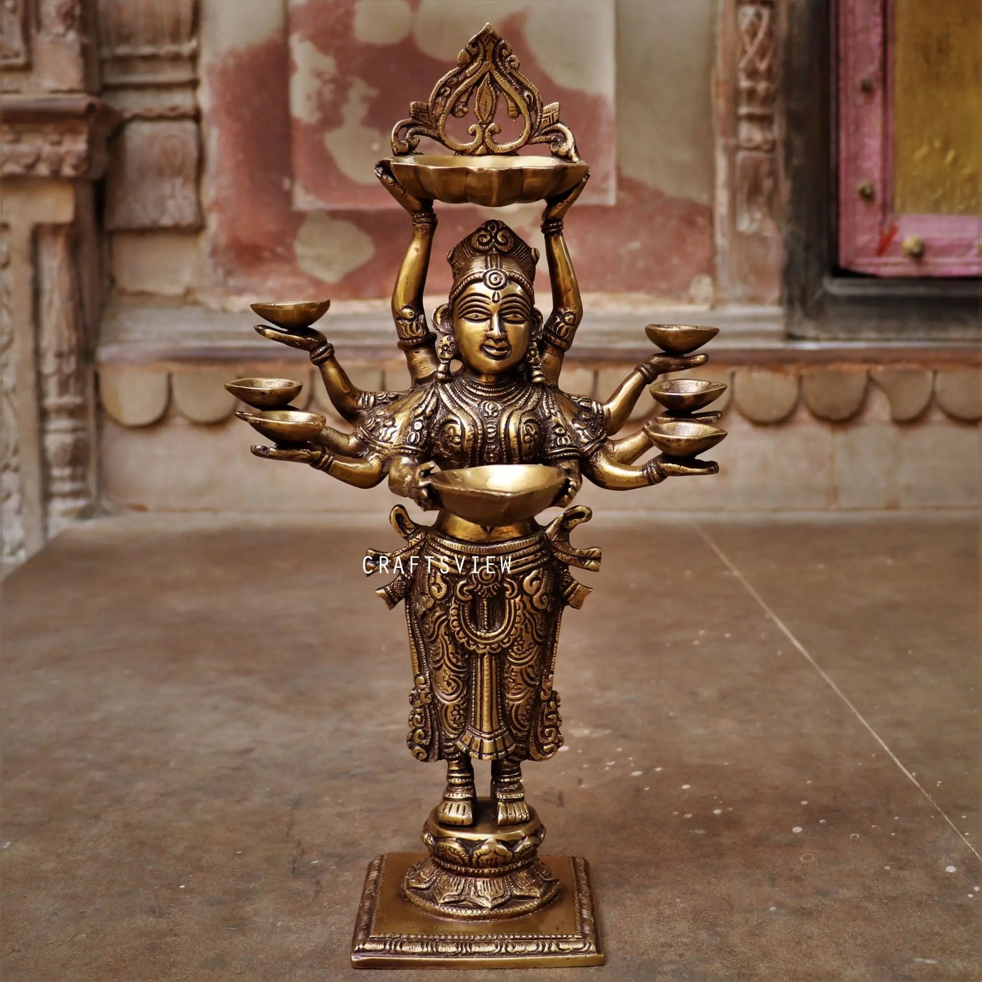 Brass Deep Lakshmi Statue Holding in Deep 16" craftsview