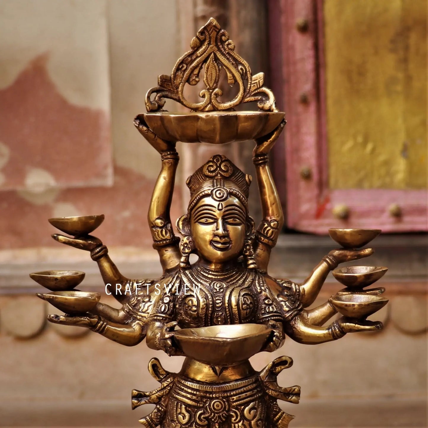 Brass Deep Lakshmi Statue Holding in Deep 16" craftsview