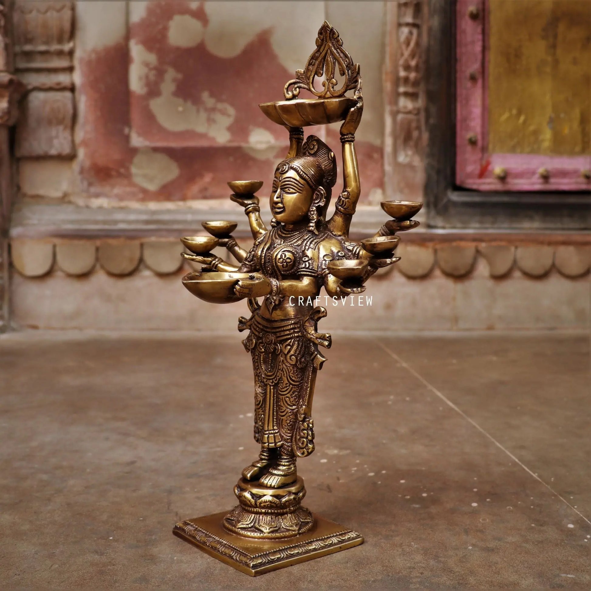 Brass Deep Lakshmi Statue Holding in Deep 16" craftsview