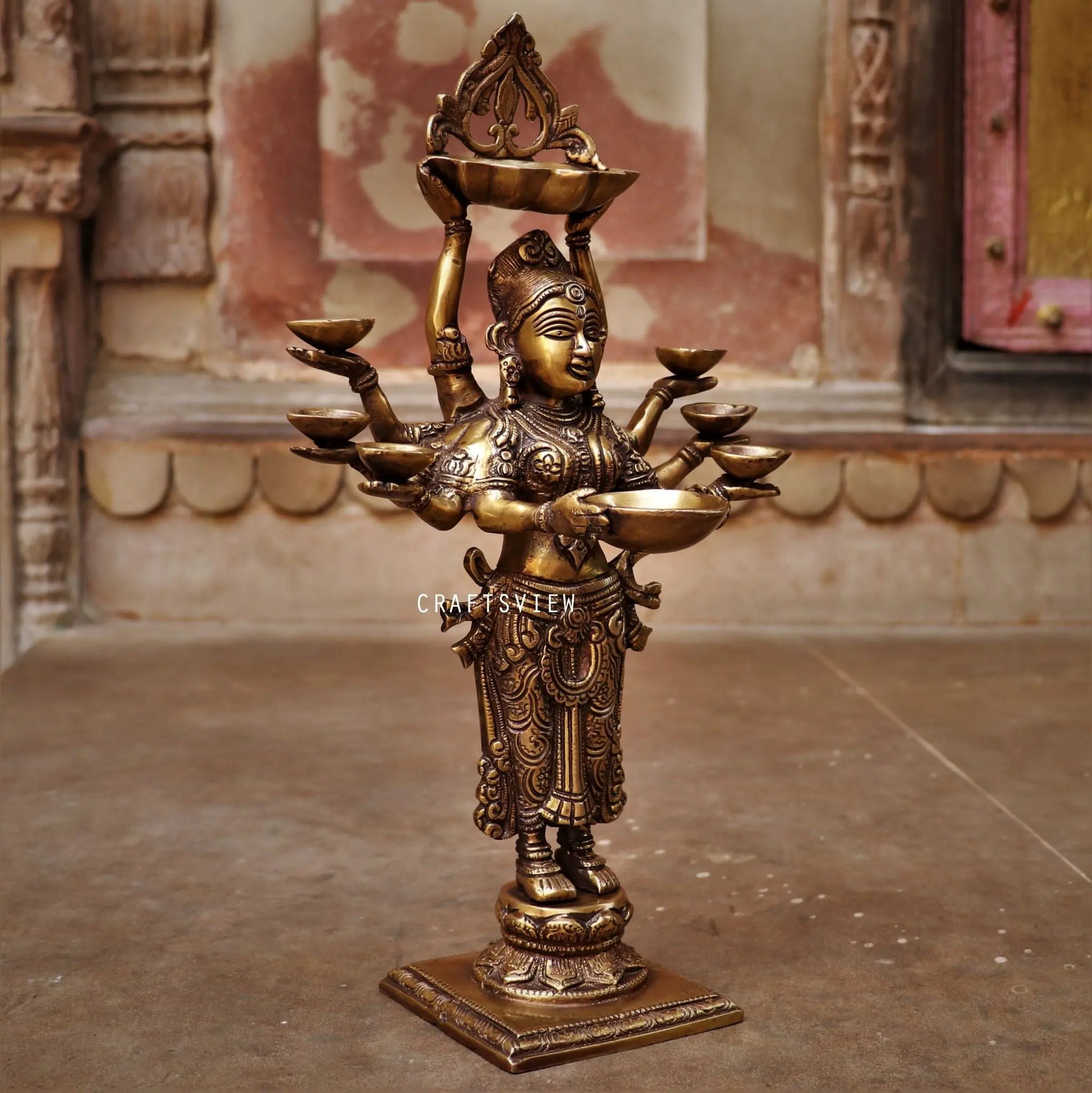 Brass Deep Lakshmi Statue Holding in Deep 16" craftsview