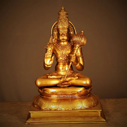 Brass Hanuman Sitting On Lotus Base 18" craftsview