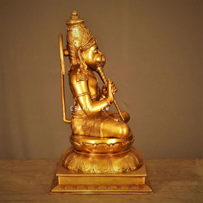 Brass Hanuman Sitting On Lotus Base 18" craftsview