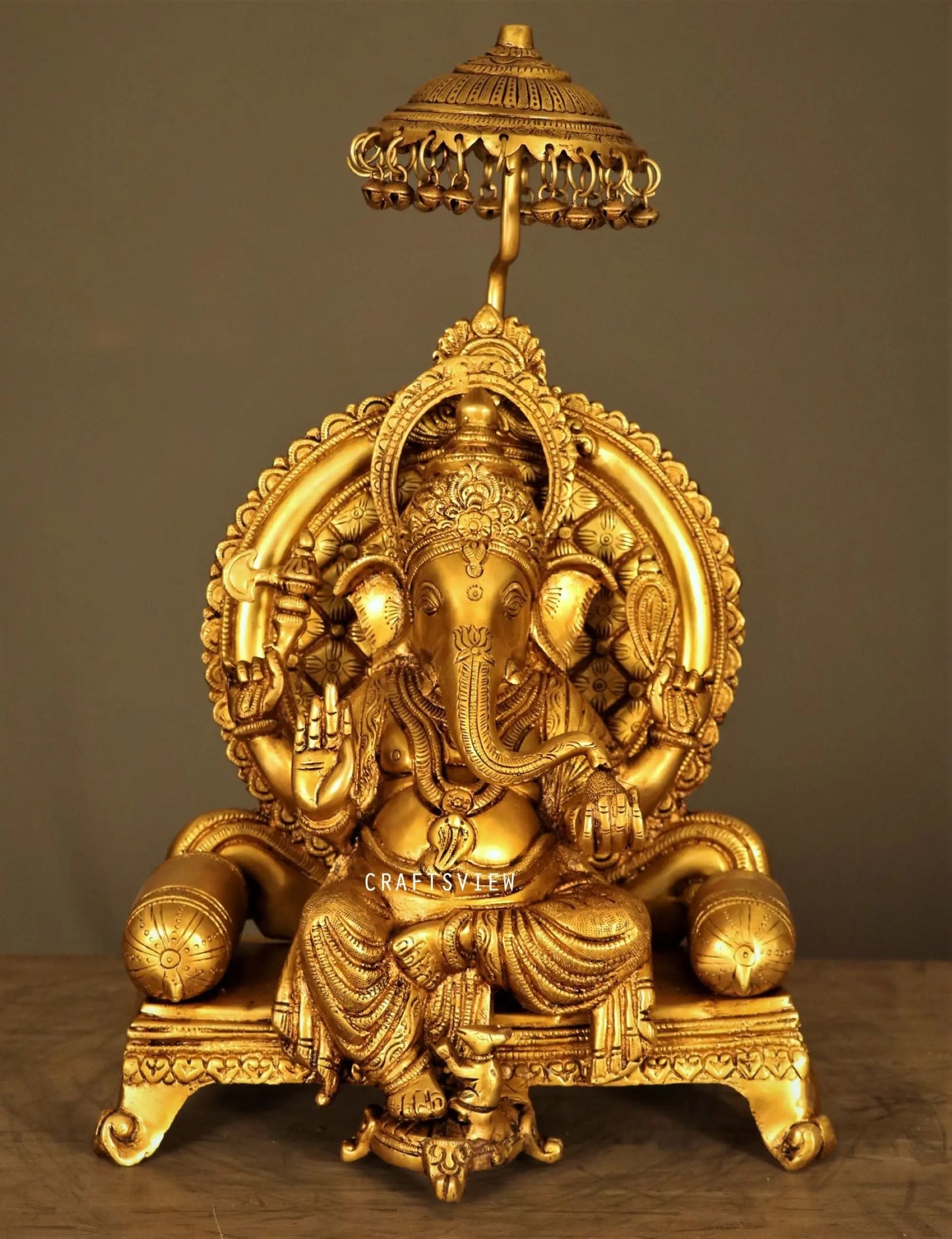 Brass Ganesh Statue Sitting On Sinhansan craftsview