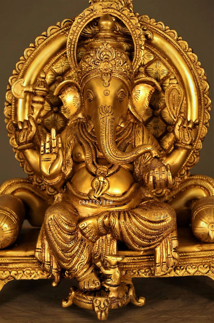 Brass Ganesh Statue Sitting On Sinhansan craftsview