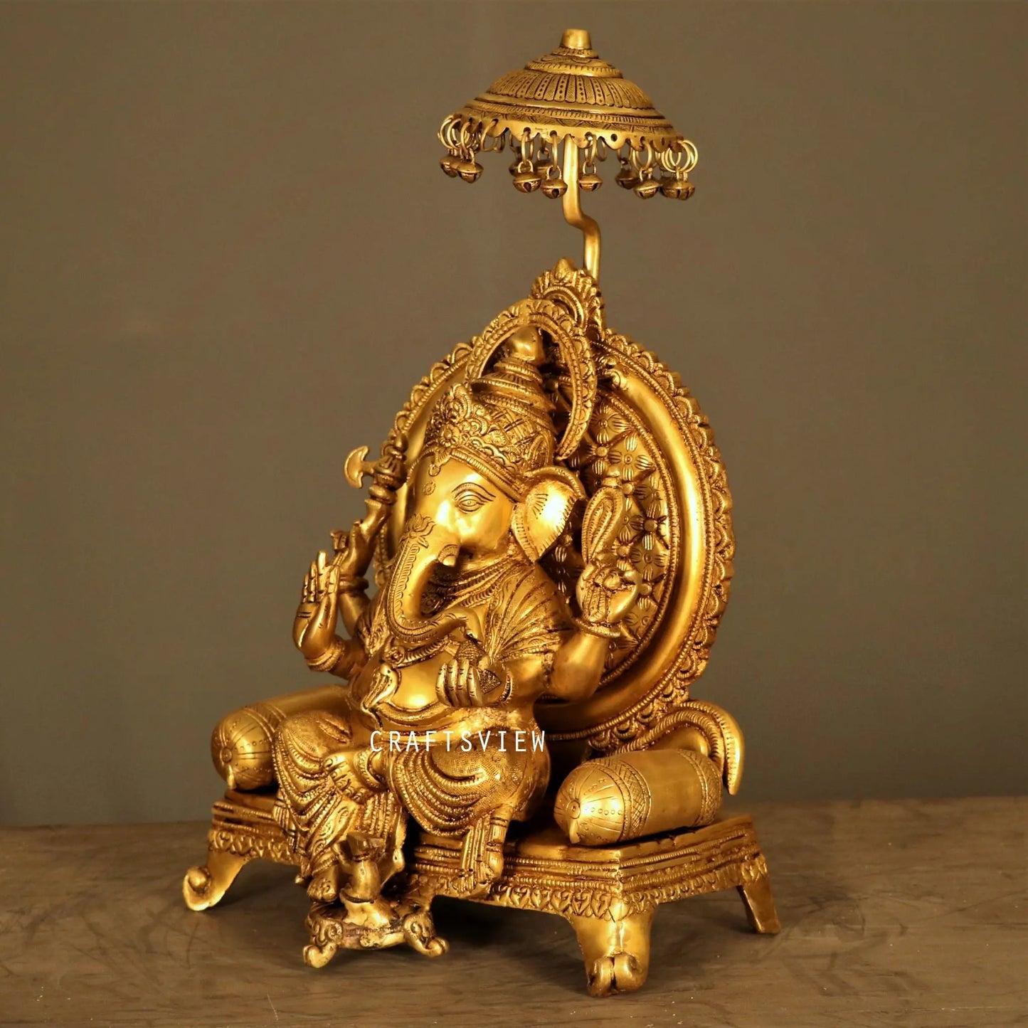 Brass Ganesh Statue Sitting On Sinhansan craftsview