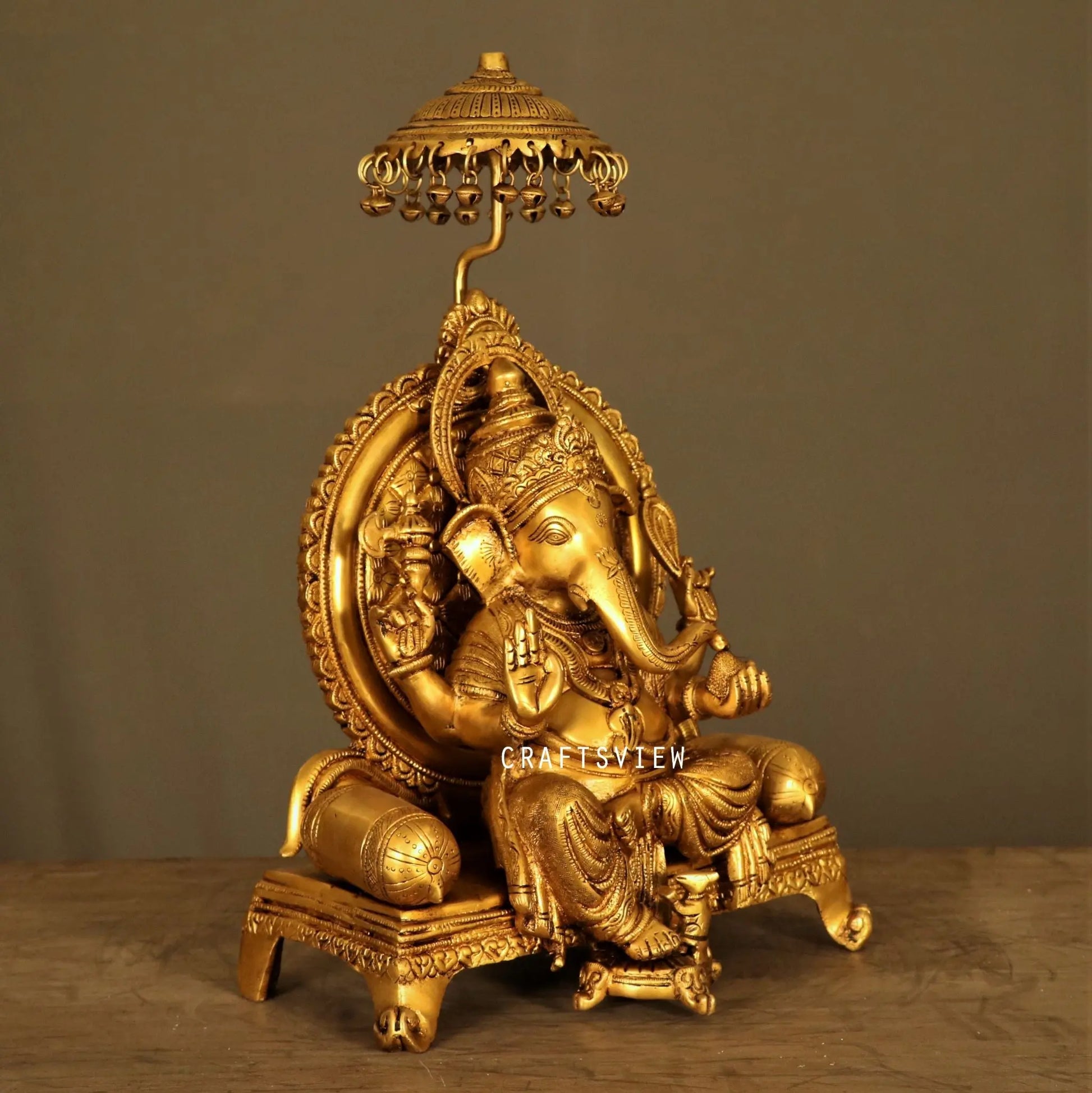 Brass Ganesh Statue Sitting On Sinhansan craftsview