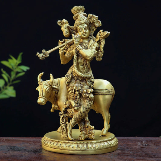 Brass Lord Cow Krishna Statue craftsview