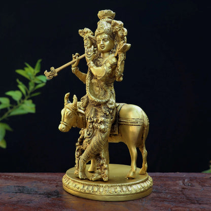 Brass Lord Cow Krishna Statue craftsview