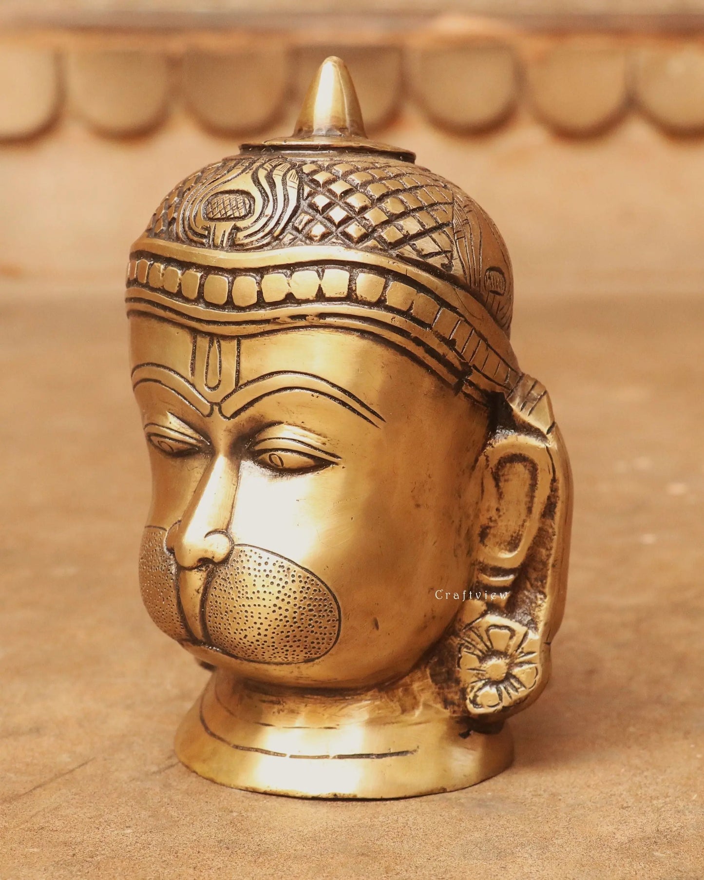 7.5" Brass Hanuman Decorative Head Figurine Craftsview